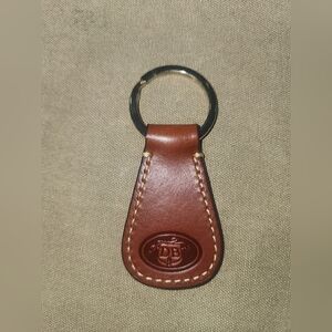 Dooney And Bourke Leather DB Key Fob Purse Charm Medium Brown Cream Stitching